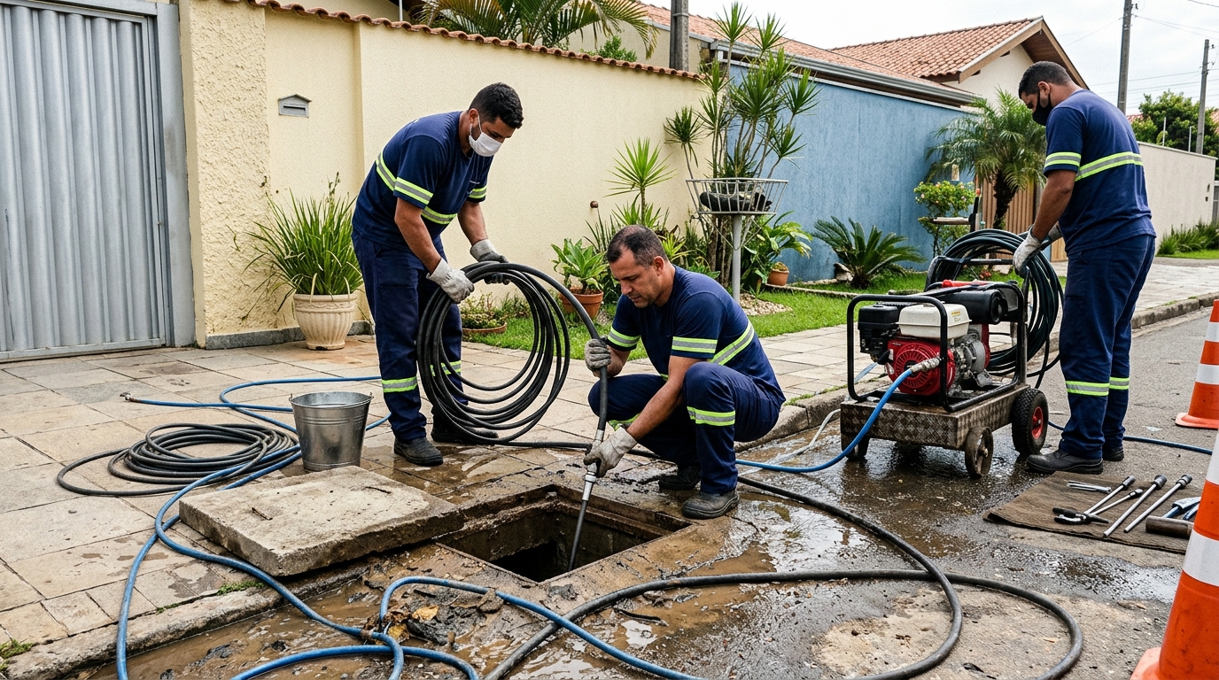 Desentupimento de esgoto residencial em Santos-SP